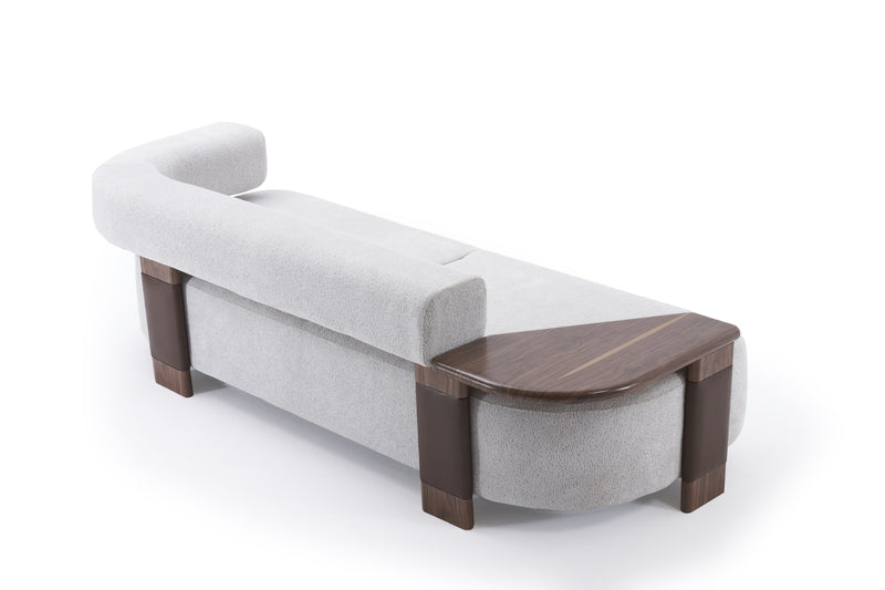 Indigo White & Walnut Sofa w/ Attached Side Table - Ornate Home