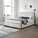 Kaleea Beige Chenille / Walnut Finish Eastern King Bed - Ornate Home