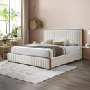 Kaleea Beige Chenille / Walnut Finish Eastern King Bed - Ornate Home