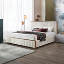 Kaleea Beige Chenille / Walnut Finish Queen Bed - Ornate Home