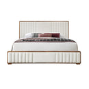 Kaleea Beige Chenille / Walnut Finish Queen Bed - Ornate Home