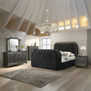 Kana Black Eastern King Bed w/LED & Fireplace & TV Stand - Ornate Home
