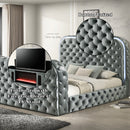 Kana Gray Eastern King Bed w/LED, Fireplace & TV Stand - Ornate Home