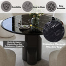 Kinton Natural Marble Top/ Black Mercana Round Dining Table - Ornate Home