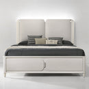 Laveda Light Gray Boucle & Pearl White Eastern King Bed W/Led - Ornate Home