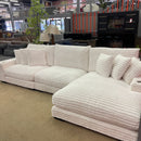 Lindyn II Ivory Jumbo Corduroy 3pc Reversible Sectional Sofa w/ Dual Cupholders & USB Ports - Ornate Home