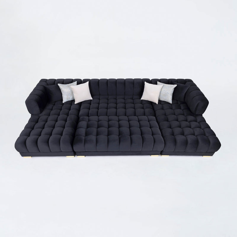 Lipa Black Velvet Double Chaise "U" Shape Sectional Sofa - Ornate Home