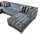 Lipa Gray Velvet Double Chaise "U" Shape Sectional Sofa - Ornate Home