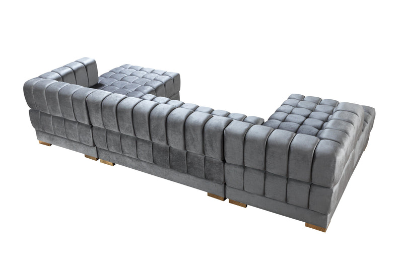 Lipa Gray Velvet Double Chaise "U" Shape Sectional Sofa - Ornate Home