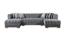 Lipa Gray Velvet Double Chaise "U" Shape Sectional Sofa - Ornate Home
