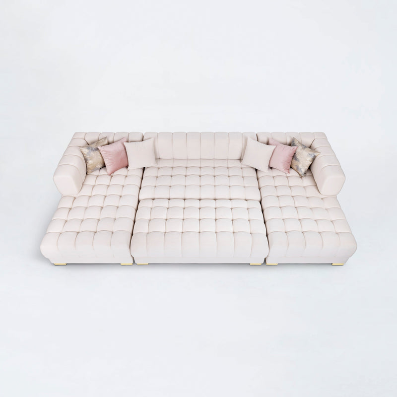 Lipa Ivory Velvet Double Chaise "U" Shape Sectional Sofa - Ornate Home