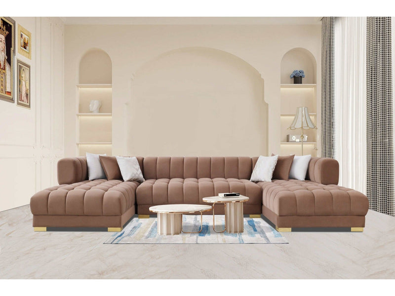 Lipa Mocha Velvet Double Chaise "U" Shape Sectional Sofa - Ornate Home