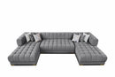 Lipa Morgan Gray Velvet Double Chaise "U" Shape Sectional Sofa - Ornate Home