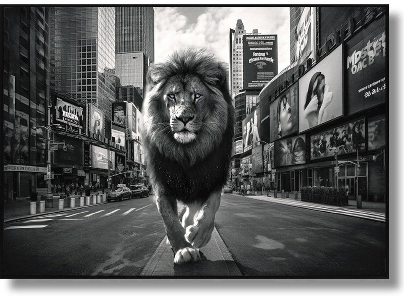 Majestic Lion in the Urban Jungle Gloss Canvas w/ Glitter in Frame Wall Art - Ornate Home