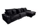 Midnight-Madness ll Black Jumbo Corduroy 3pc Reversible Sectional Sofa w/ Dual Cupholders & USB Ports - Ornate Home