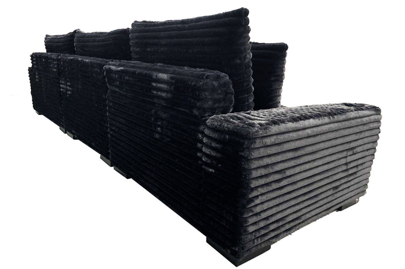Midnight-Madness ll Black Jumbo Corduroy 3pc Reversible Sectional Sofa w/ Dual Cupholders & USB Ports - Ornate Home