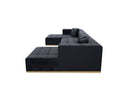 Montecito Black Velvet Double Chaise "U" Shape Sectional Sofa - Ornate Home