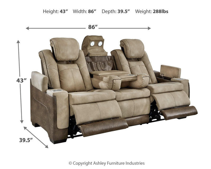 Next-Gen DuraPella Sand Power Reclining Sofa w/ Drop-Down Table - Ornate Home