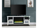 Noralie Stacked Drawers Faux Diamonds TV Stand W/Fireplace - Ornate Home