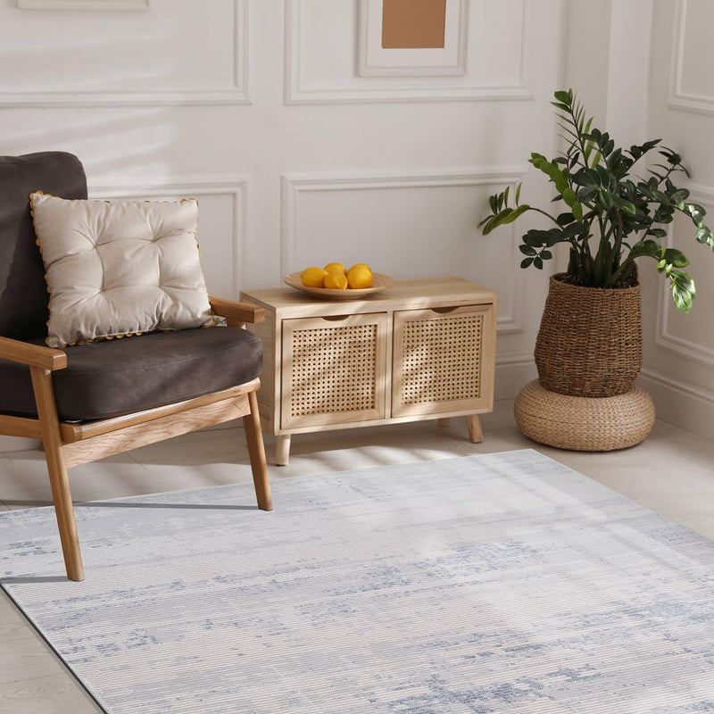 Pastoral White/Blue Woven Non-Slip Indoor Area Rug - Ornate Home