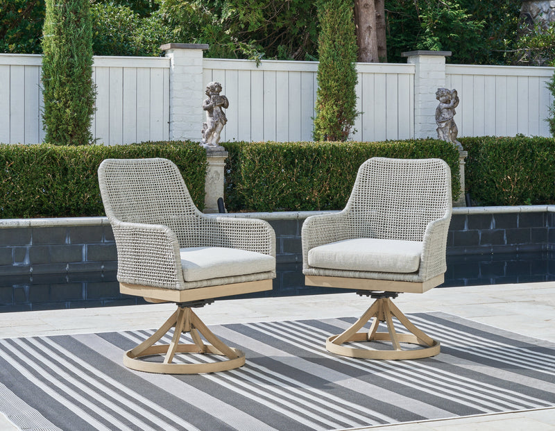 Seton Creek Gray Outdoor Swivel Dining Chair (Set of 2) - Ornate Home