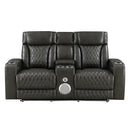 Taddeo Dark Gray Leatherette Power Motion Loveseat w/Console - Ornate Home