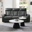 Taddeo Dark Gray Leatherette Power Motion Sofa w/Dropdown Table - Ornate Home