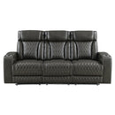 Taddeo Dark Gray Leatherette Power Motion Sofa w/Dropdown Table - Ornate Home