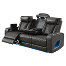 Taddeo Dark Gray Leatherette Power Motion Sofa w/Dropdown Table - Ornate Home