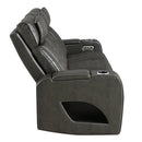 Taddeo Dark Gray Leatherette Power Motion Sofa w/Dropdown Table - Ornate Home