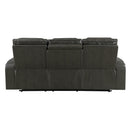Taddeo Dark Gray Leatherette Power Motion Sofa w/Dropdown Table - Ornate Home