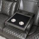Taddeo Dark Gray Leatherette Power Motion Sofa w/Dropdown Table - Ornate Home