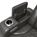 Taddeo Dark Gray Leatherette Power Motion Sofa w/Dropdown Table - Ornate Home