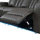 Taddeo Dark Gray Leatherette Power Motion Sofa w/Dropdown Table - Ornate Home