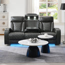 Taddeo Dark Gray Leatherette Power Motion Sofa w/Dropdown Table - Ornate Home