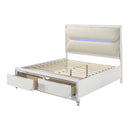 Tarian White Queen Bed W/Led & Storage - Ornate Home