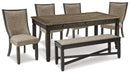 Tyler Creek Black/Grayish Brown Dining Table and 4 Chairs with Bench - Ornate Home