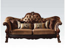 Dresden Golden Brown Velvet & Cherry Oak Sofa w/7 Pillows - Ornate Home