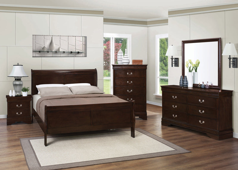 Louis Philippe Cappuccino 4pc Eastern King Panel Bedroom Set