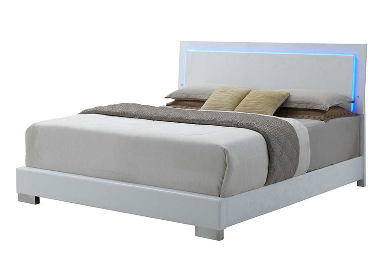 Felicity - Glossy White - Eastern King Panel Bed w/ LED Lighting - Ornate Home