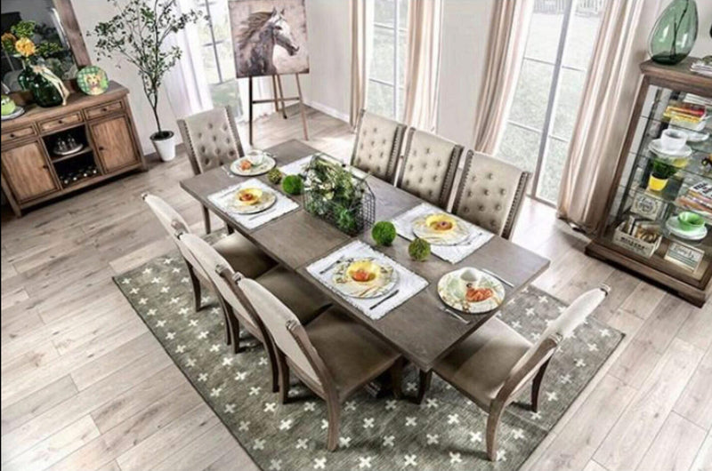Patience Rustic Natural Tone & Beige Dining Room Set / 9pc