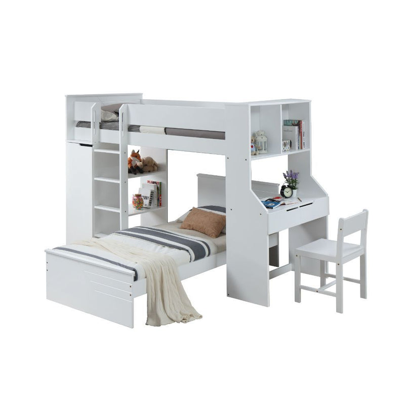 Ragna White Twin Loft Bed Set w/ Chair