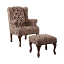 Queen Anne - Light Brown & Burgundy - Accent Chair w/ Ottoman - Ornate Home