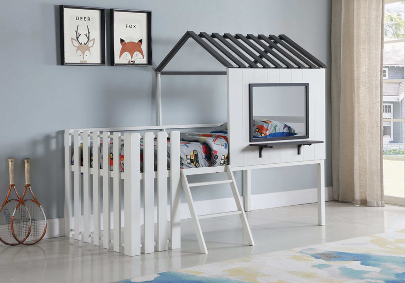Timber - White And Gunmetal - House-Designed Twin Loft Bed - Ornate Home
