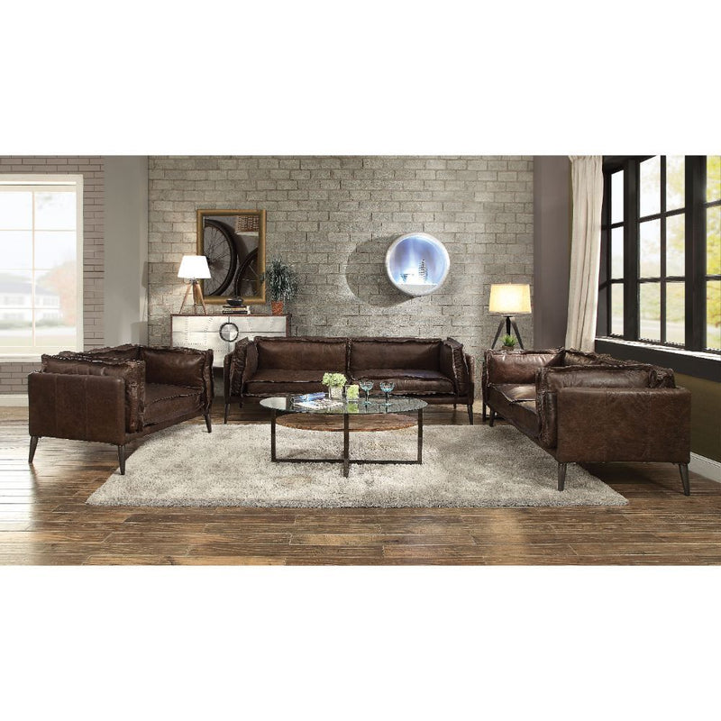 Porchester Distress Chocolate Top Grain Genuine Leather Sofa