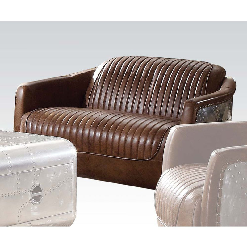 Brancaster Brown  Leather & Aluminium Loveseat