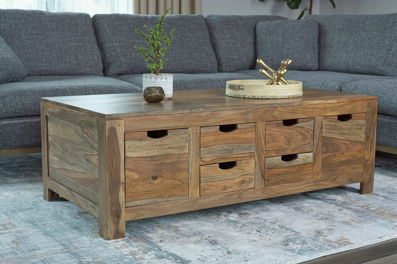 Persia - Natural Sheesham - 6-Drawer Storage Coffee Table - Ornate Home