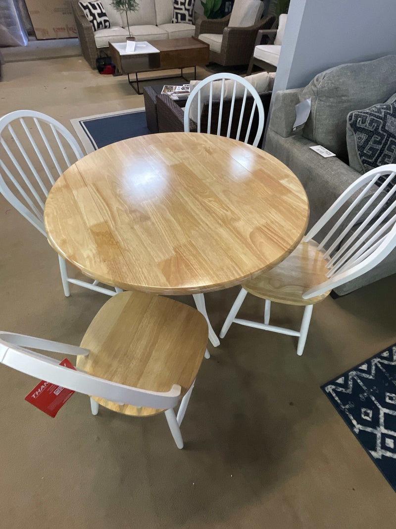 Windsor - Natural Brown & White - 5pc Drop Leaf Dining Set - Ornate Home