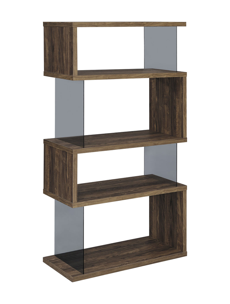 Emelle Aged Walnut Bookcase w/ Glass Panels