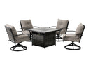 Segovia Black & Gray Outdoor Dining Set w/ Fire Pit / 5pc